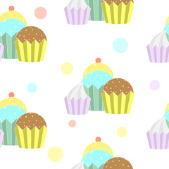 Doodle cupcakes seamless pattern
