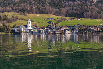 Fototapeta na wymiar Wolfgang Lake And St.Wolfgang Village-Austria