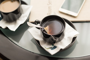 Cup of tea in a hotel room