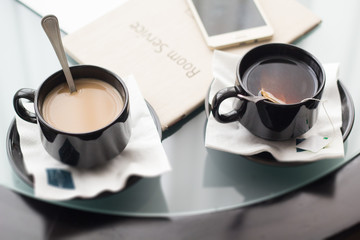 Cup of tea in a hotel room