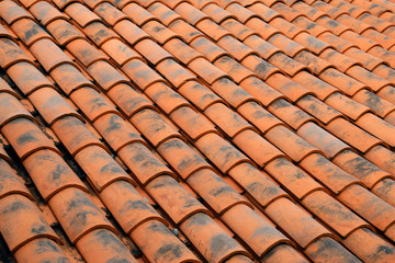 Old red roof tiles texture background