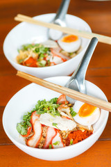 Dry Yellow Noodles with egg. thai food.