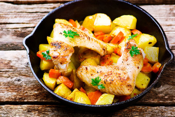 fried chicken with vegetables