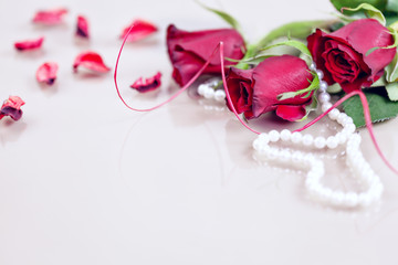 Valentine's day - red roses with white pearls