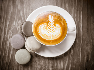 Cup of coffee latte in coffee shop