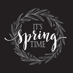 Floral Spring wreath illustration on a blackboard background