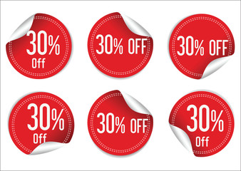 10 percent off red paper sale stickers