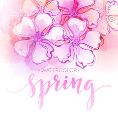 Watercolor spring flower background. Vector illustration