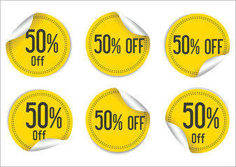 50 percent off yellow paper sale stickers