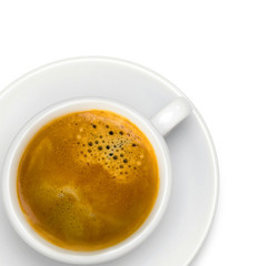 A cup of tasty coffee, isolated on white, close-up