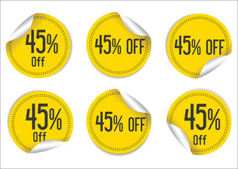 45 percent off yellow paper sale stickers