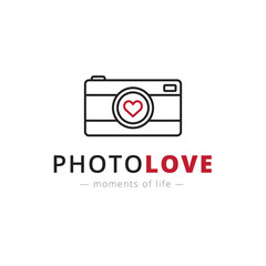 Vector line style camera logo. Brand sign
