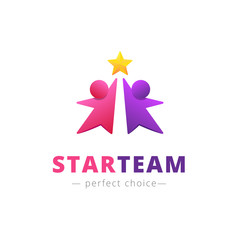 Vector two persons with a star logo. Team brand sign