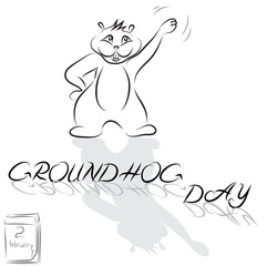 groundhog drawn from the lines and the words Groundhog Day