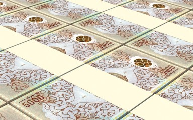Maldivian rufiyaa bills stacks background. Computer generated 3D photo rendering.