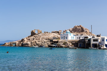 Blue White orthodox church at Firopotamos, Milos island, Cyclade © ververidis