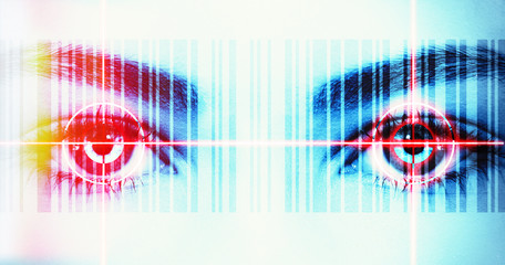 Barcode and eyes of a woman