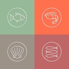 sea food linear icons set 01