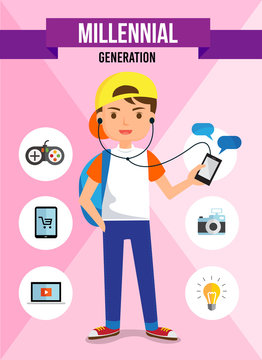 Millennial generation - cartoon character, info graphic