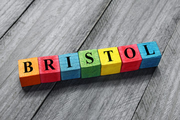 bristol text on colorful wooden cubes