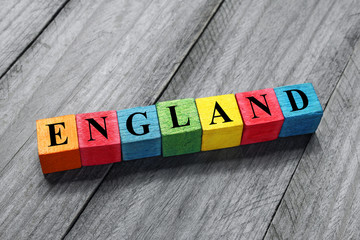 england text on colorful wooden cubes