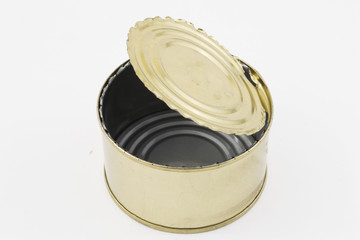 Open tin can on a white background
