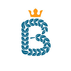 B letter logo formed by laurel wreath with crown