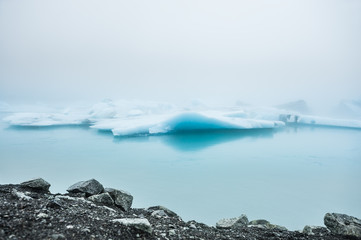 Blue icebergs in Jokulsarlon glacial lagoon, Iceland