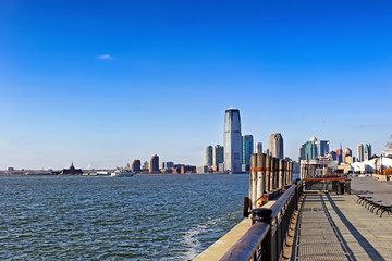 New York City panorama with Manhattan Skyline over Hudson River.