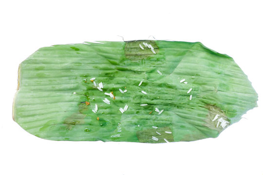 Dirty Sticky Rice On Banana Leaf, Thailand Style Plate