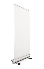 Blank roll up banner display isolated on white background. Templ