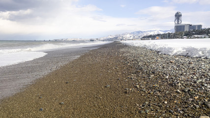 snowy beach in batumi, georgia