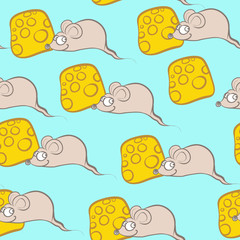 Fototapeta premium Mouse and cheese. Bright vector seamless pattern