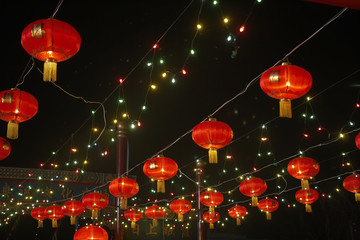 Lines of Chinese traditional red lanterns