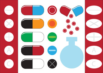 Chemical test tubes and pills icons illustration vector