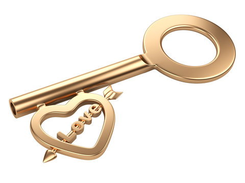 Gold Skeleton Key With Heart Shape