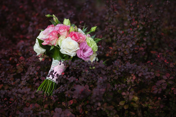 bridal bouquet lying on the bush
