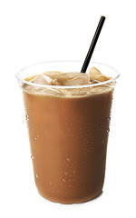 Cup of ice coffee with straw, isolated on white
