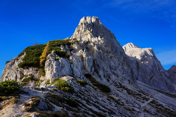Mountain, rocks on blue sky