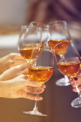 Glasses of wine on a cheerful holiday