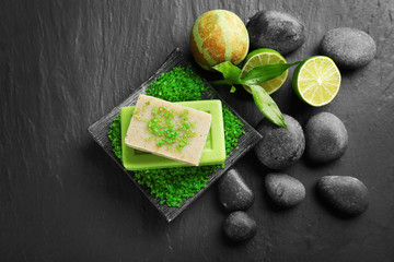 Spa set on wooden background