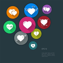 Flat design modern vector illustration of hearts icons