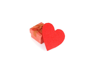 Red heart and gift box isolated on white