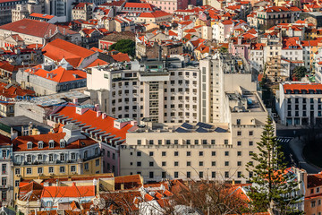 Lisbon Skyline with red roofs from Sao Jorge Castle. Portugal.