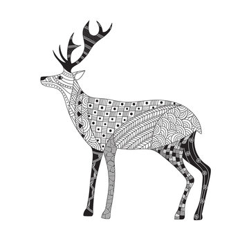 Hand drawn funny deer  in zentangle style.