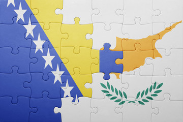 puzzle with the national flag of cyprus and bosnia and herzegovina