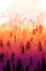 misty forest landscape - 99370571
