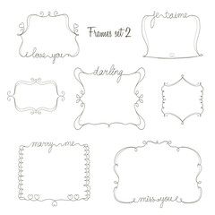 set of doodle frames with love,miss,marry message. simple and cu