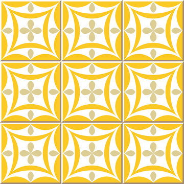 Vintage seamless wall tiles of yellow oval cross. Moroccan, Portuguese.
