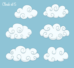 set of cute clouds with swirls. vector